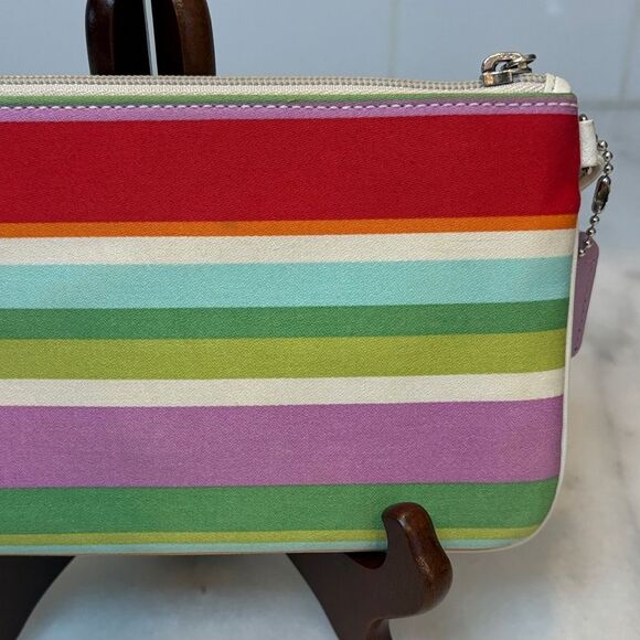 Coach Hampton Multi Color Striped Pouch Clutch Wristlet - Picture 7 of 16